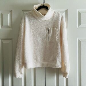 WALLFLOWER COZY SHERPA MOCK NECK PULLOVER SWEATER WITH POCKET Ivory Cream L